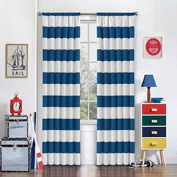 1 Stuck 160 Cm Blau Weiss Rugby Streifen Vorhang Single Panel