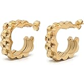 Gold Wave Edge Earrings for Women – Chunky Geometric Stud Hoops, Watch Band, Modern Layered Statement Jewelry EAR0023