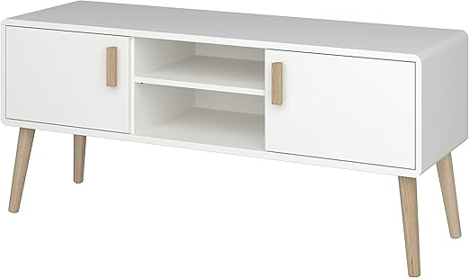 Pascal Tv Bank Board Lowboard Weiss Fernsehtisch Fernsehschrank Schrank Mdf Skandinavisches Design Retro 2 Turen 2 Facher Holzbeine Amazon De Kuche Haushalt
