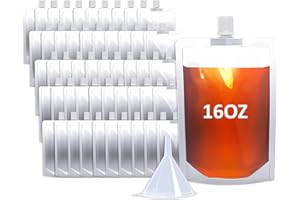 Cloudslucky 16OZ 50PCS Drink Pouches,Reusable Plastic Flask with Funnel for Drinking Liquid Juice,Stand Up Drink Bags for Travel Camping Outdoor Sport Concert Events,Leak-Proof Food Grade