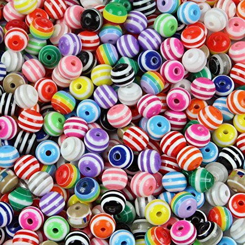 HYBEADS 100pcs 8mm Striped Resin Bubblegum Chunky Beads Necklace Beading Supplies