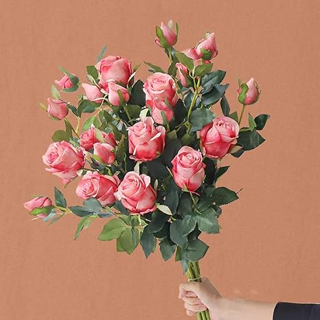 Amazon Dsjsp リビングルームの装飾ドライフラワー装飾農村スタイルのリビングルームのシミュレーションシミュレーションバラの花束レトロな色 リアルな効果 造花ブーケ 造花 オンライン通販