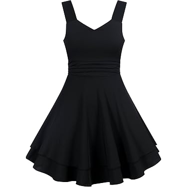 amazon junior casual dresses MIXUE Girls Casual Dresses Juniors Summer Solid Color Crew Neck Fly Sleeve  Formal A Line Slim Dress Outwear,Black,14 Years