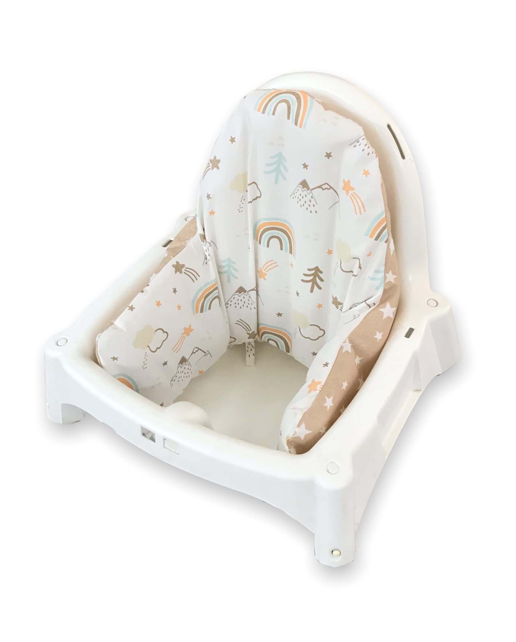 Cover– Washable & Reversible Cotton Cushion Cover for IKEA High Chair Accessories, Compatible with Antilop,Only Cover! (Brown Rainbow)