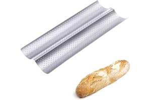 15"x6.3" Baguette Pan Perforated French Bread Baking Pan for 2 Loaves Baguettes,Home Artisan Baker's Kit Cooking Roll,French 