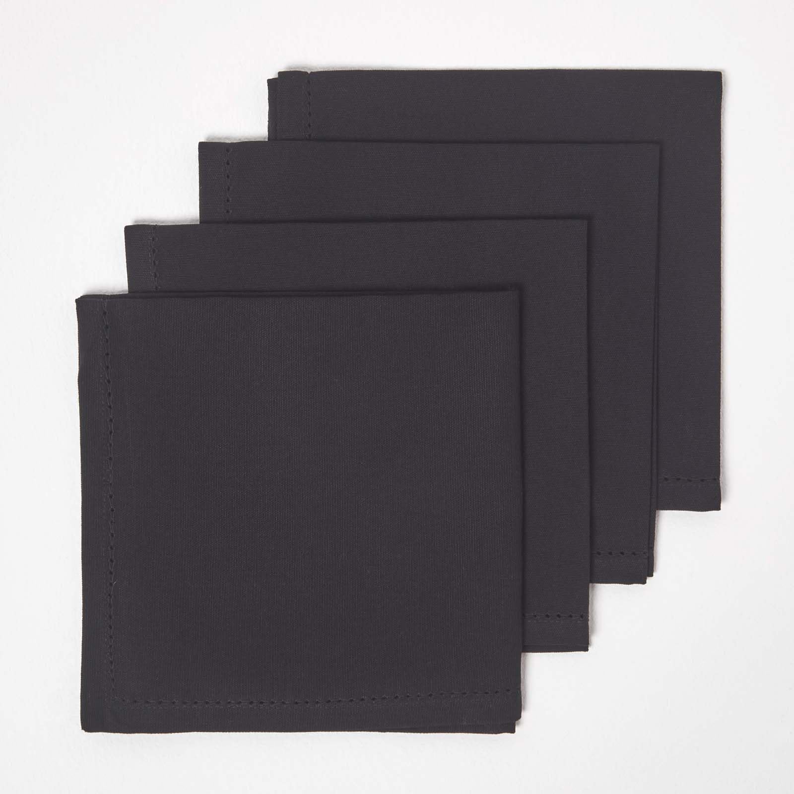 HOMESCAPES Premium Black Cloth Napkins, Set of 4, Handcrafted, Plain 100% Cotton Fabric Napkins, Washable & Reusable, Dinner Table Napkins for Parties, Events & Weddings - Black, 45 x 45cm