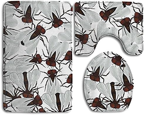 IIORUNJF Design Of Flying Insects Bathroom Rug Set Includes Contour Rug Lid Toilet Cover Bath Mat