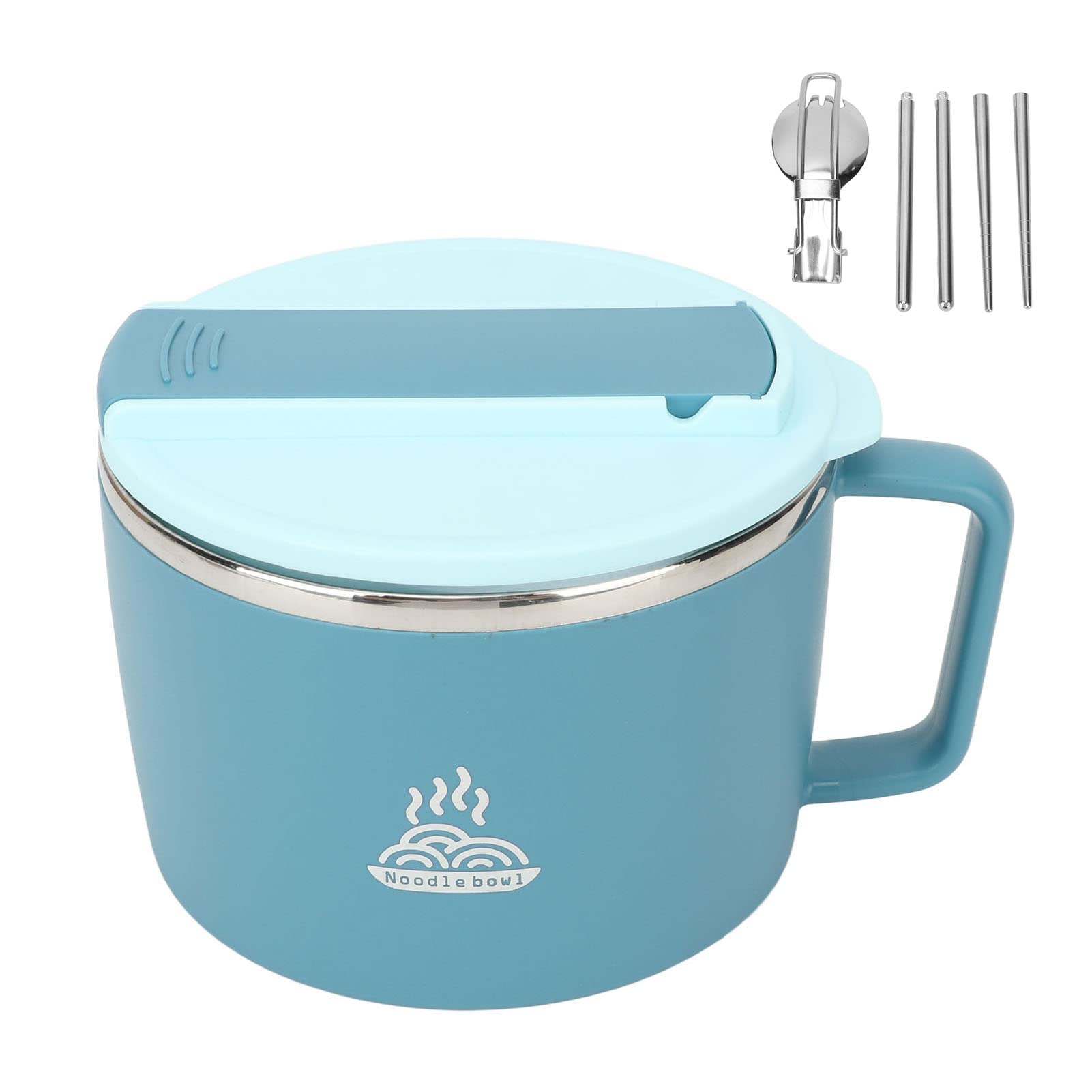 Haofy Ramen Cooker Bowl Noodle Bowl with Chopsticks and Spork 1200ml 304 Stainless Steel Portable Ramen Cooker Bowl with Lid for Office Insulated jar (Blue)