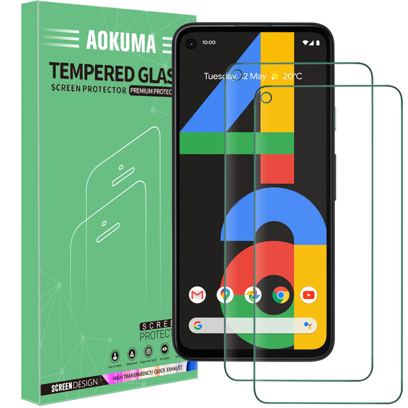 AOKUMA Google Pixel 4A 4G Tempered Glass Screen Protector, [2 Pack] Premium Quality Guard Film, Case Friendly, Shatterproof, Shockproof, Scratchproof oilproof