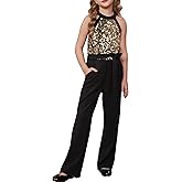 GRACE KARIN Girls Jumpsuit Tween Sequin Trendy Party Halter Shinny Dance Formal Romper Bodysuit 6-12