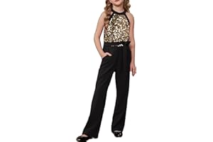 GRACE KARIN Girls Jumpsuit Tween Sequin Trendy Party Halter Shinny Dance Formal Romper Bodysuit 6-12