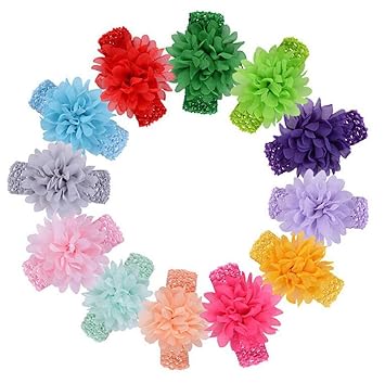 Amazon Com 12pcs Baby Girls Cute Elastic Chiffon Fabric Flower