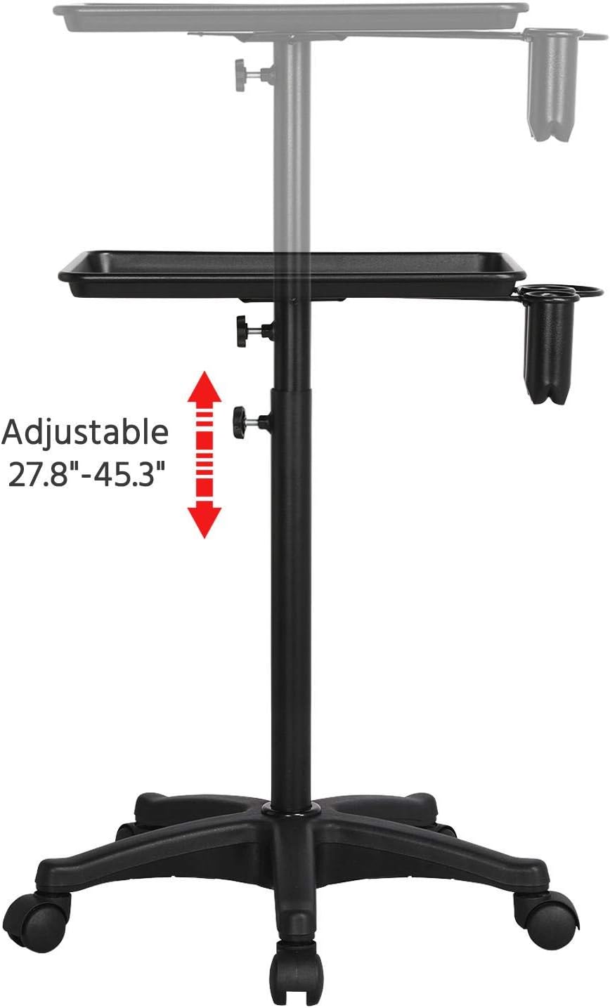 Yaheetech Beauty Rolling Aluminum Tray Cart Utility Cart, Hair Salon Service Instrument Trolley Stand with 5 Casters and Accessory Caddy for Bathroom Office Black: Health & Personal Care