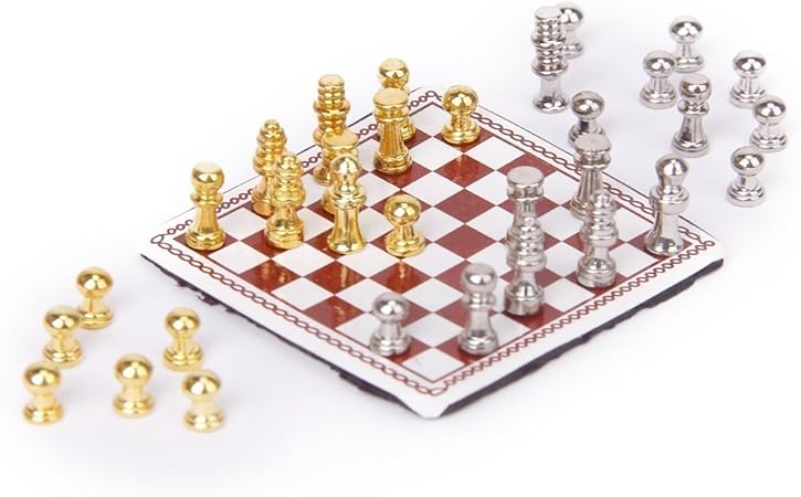 Juego de ajedrez en miniatura de 1 – 12 muñecas – plateado y dorado: Amazon.es: Hogar