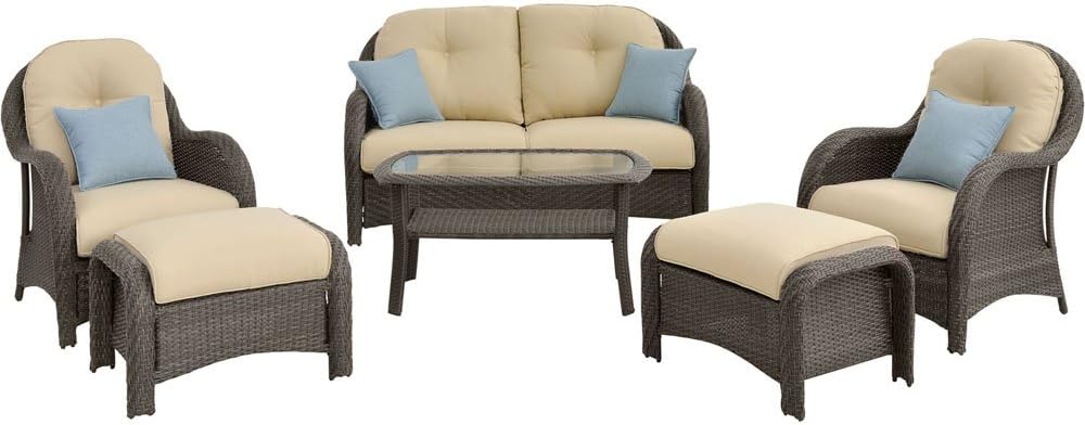 Hanover Newport 6-Piece Outdoor Wicker Lounge Set