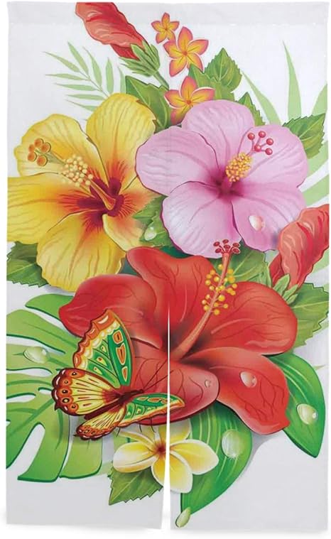 Amazon Gukisala 間仕切りカーテン ハワイのカラフルなハイビスカス咲くプリント おしゃれ 間仕切り遮光 飾り付け 装飾 玄関 キッチン リビング 店 出入り口 突っ張り棒付き 86 143cm のれん オンライン通販