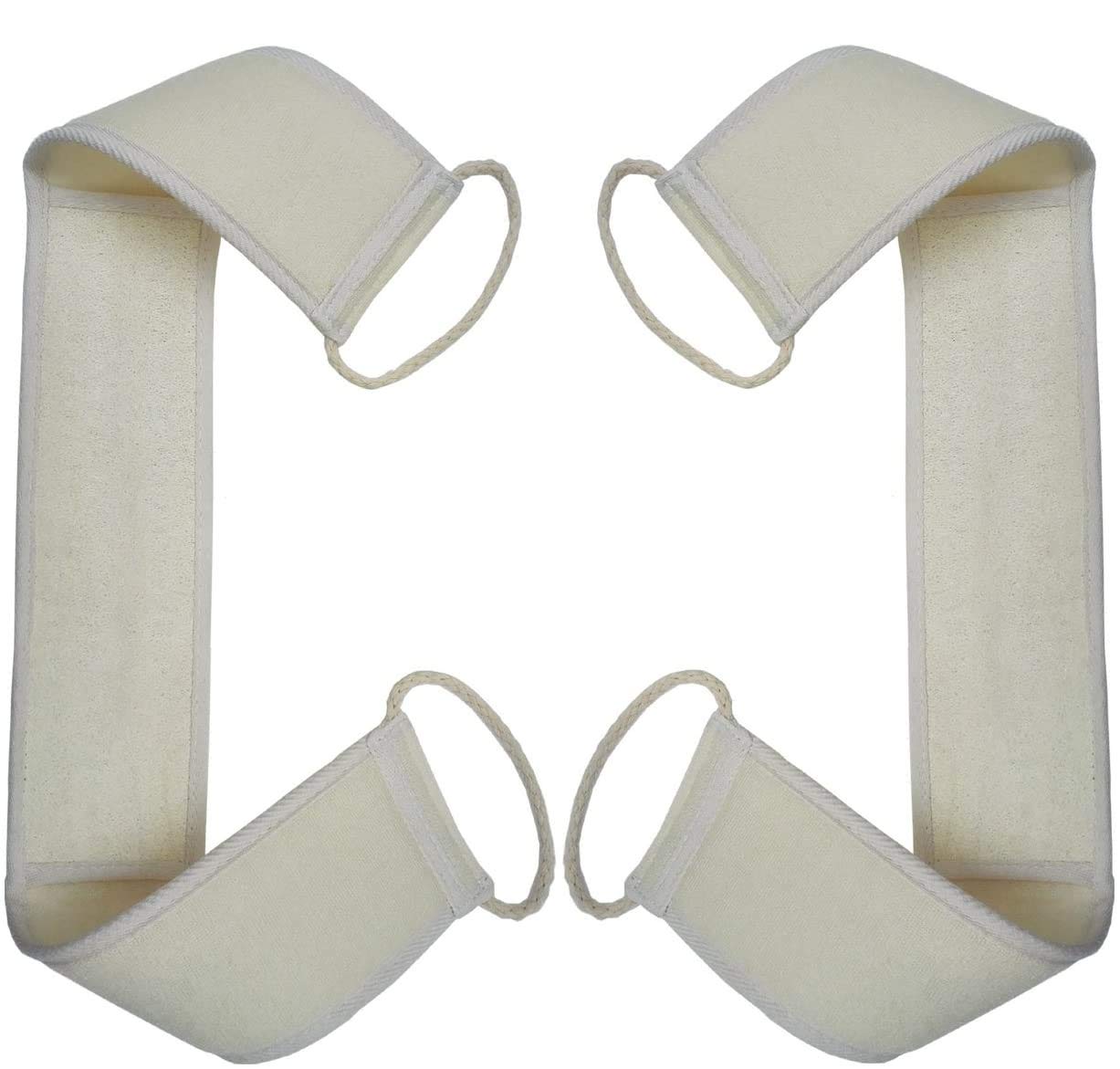 Exfoliating Loofah Back Scrubber Soft for Use in Shower Bathtub,Bath Body Cleaning Brush Luffa Sponge Pads Scratcher with Natural Loufa Bar Soap Pocket for Men and Women AnyBack Beige 2 Pack