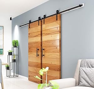DIYHD MM20D 10FT Rustic Black Double Sliding Barn Door Hardware