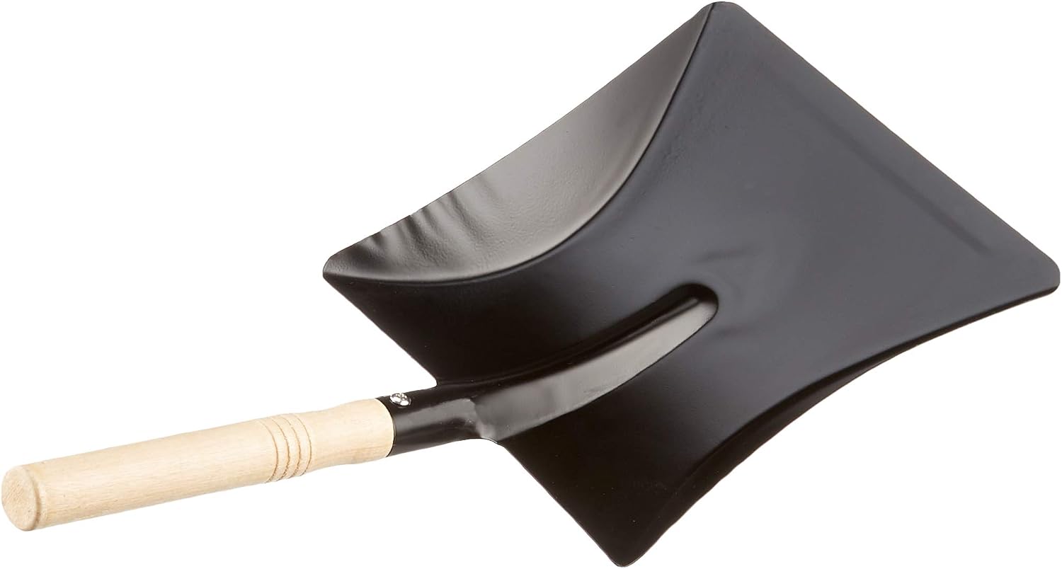 Green Jem Large Dustpan 9" Black Metal Steel Fireplace Coal Ash Shovel with WOODEN HANDLE, Black,beige