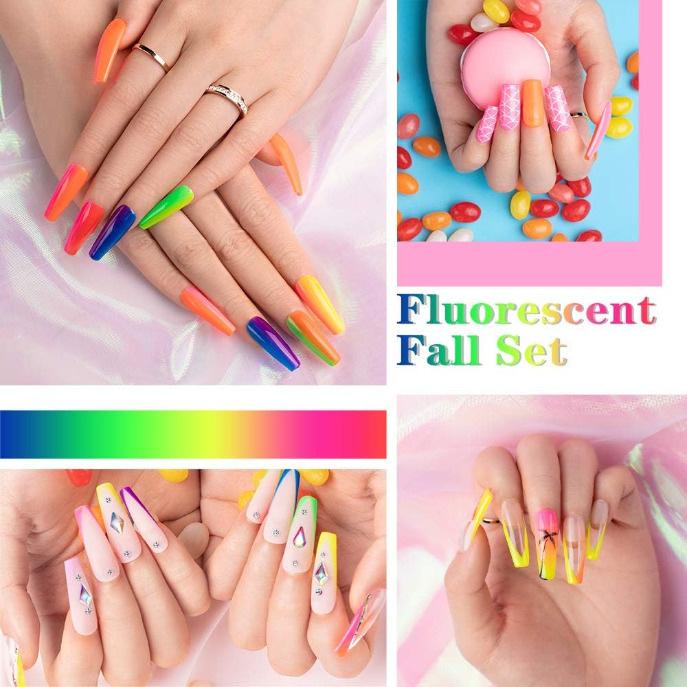 Beetles Neon Gel Nail Polish Set, Neon Orange Hot Pink Blue Yellow Green Purple 6 Colors Soak Off U V LED Gel Nail Kit, 7.3ml Each Bottle : Beauty