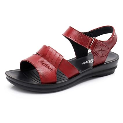 LILIHOT Frauen Coole Schuhe Hohle Leder Flache Schuhe weichen Boden Rutschfeste Leder Strand Hausschuhe Mutter Schuhe Frauen 
