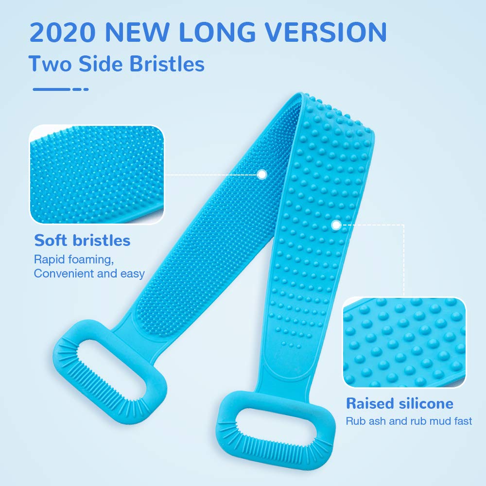 Meidong Silicone Bath Body Brush, Exfoliating Lengthen Silicone Body Back Scrubber, Easy to Clean, Lathers Well, Eco Friendly, Long Lasting, Comfortable Massage for Shower (Blue) : Beauty