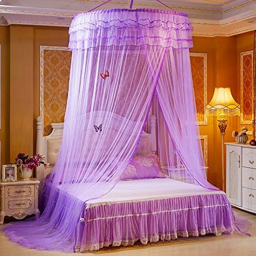 RuiHome Elegant Round Lace Canopy Hanging Mosquito Net for Girls Bed Twin Full Queen Home Decor (Purple)