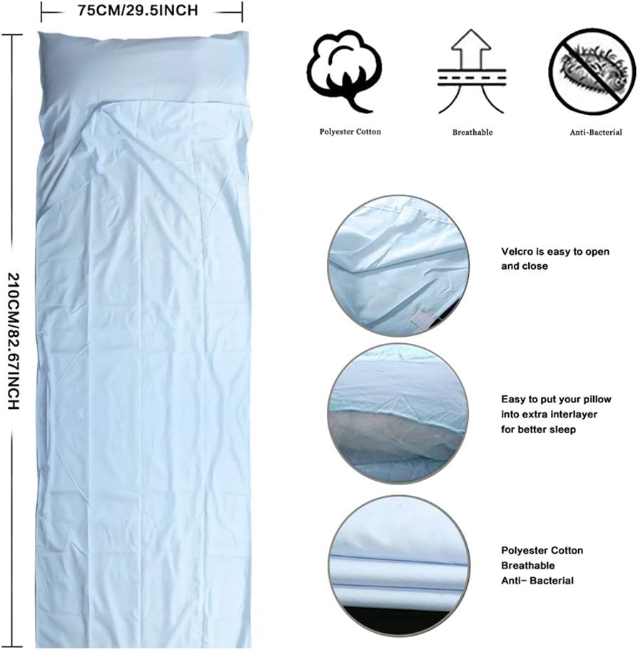 OTDEST Travel and Camping Sheet Sleeping Bag Liner - Lightweight Compact and Portable Adult Sleeping Bag- Ideal for Traveling, Hostels and Camping（Light Blue） : Sports & Outdoors