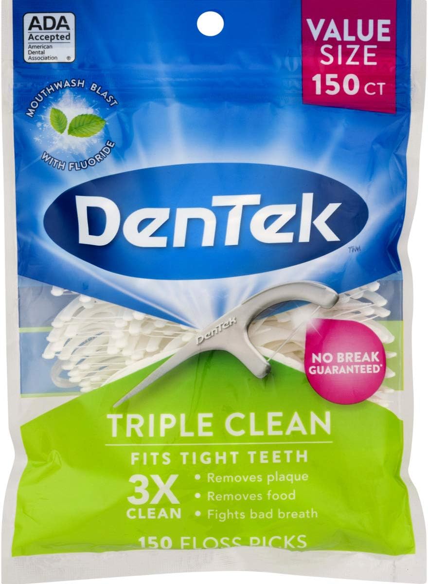DenTek Triple Clean Floss Picks | No Break Guarantee | 150 Count : Flossing Products : Beauty