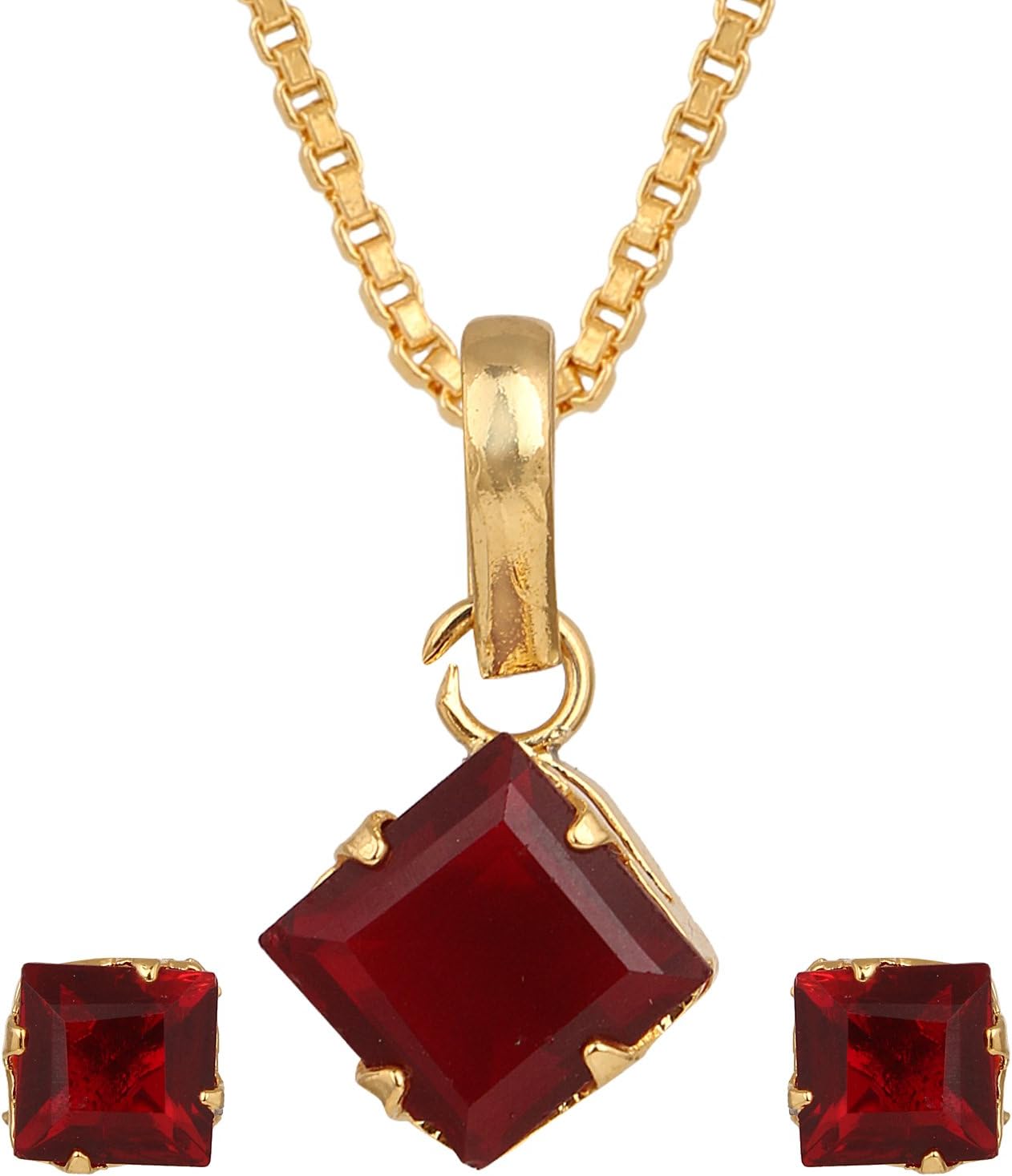 Archi Collection Designer American Diamond Pendant with Chain and Earrings for Girls & Women