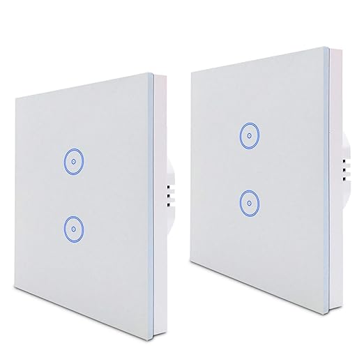 Jinvoo(2 Stück) Wifi Smart Lichtschalter 2 Gang EU Smart Touch Switch, Smart Phone Fernbedienung gehärtetes Glas, Sprachsteue