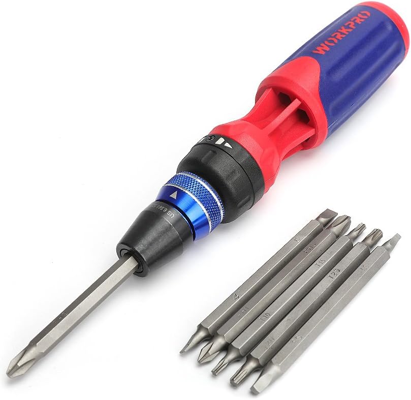 WORKPRO 12-in-1 Multi-Bit Ratcheting Screwdriver, Quick-load Mechanism Bits Hold in Handle - - 