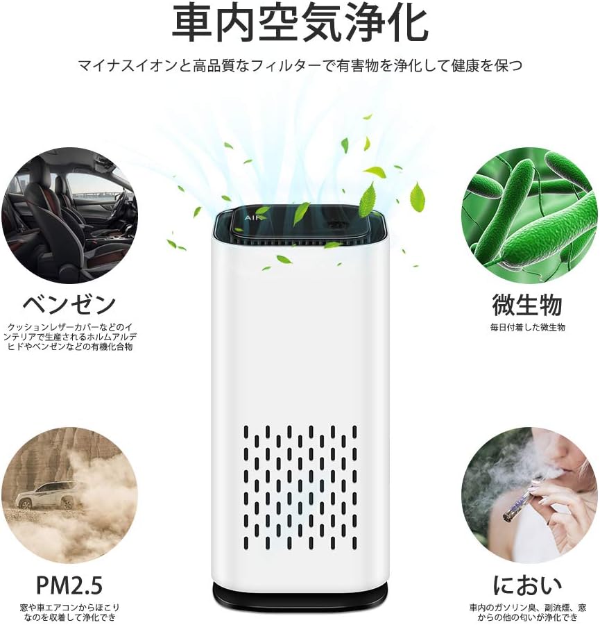 Amazon 空気清浄器 Reesibi 小型空気清浄機 車載空気清浄機 イオン発生器 花粉対策 車内消臭 プラズマクラスター 濃度300万個 Usbポート付き 空気の塵 タバコの煙 Pm2 5 ホコリを分解 車内 卓上 オフィス 寝室 クローゼット キッチン トイレなど脱臭器 日本語取扱説明書