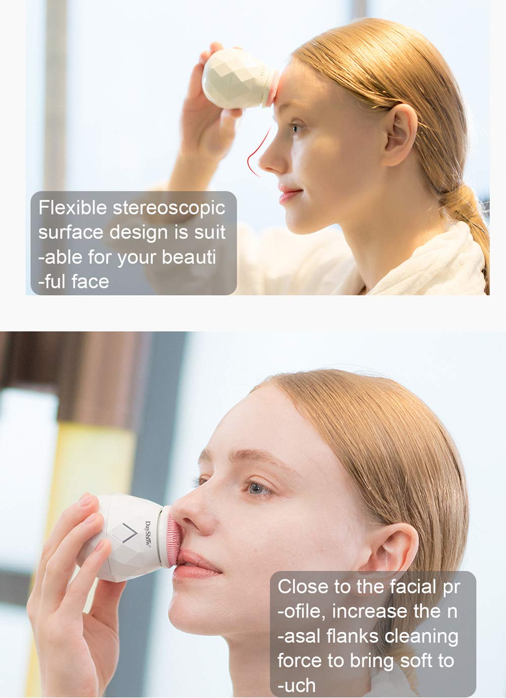 Facial Cleansing Brush Waterproof NEWEST Electric Sonic Face Brush Vibrating Face Cleansing System - 4-Speed Soft Silicone Exfoliating Brush Blackhead Exfoliator - USB Rechargeable Battery Operated