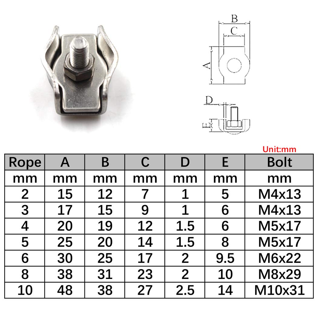 SeeRaphee M4 304 Stainless Steel Bearing Simplex Single Bolt Wire Rope Clip Cable Clamps For Wire Cables (20PCS) - Image 5