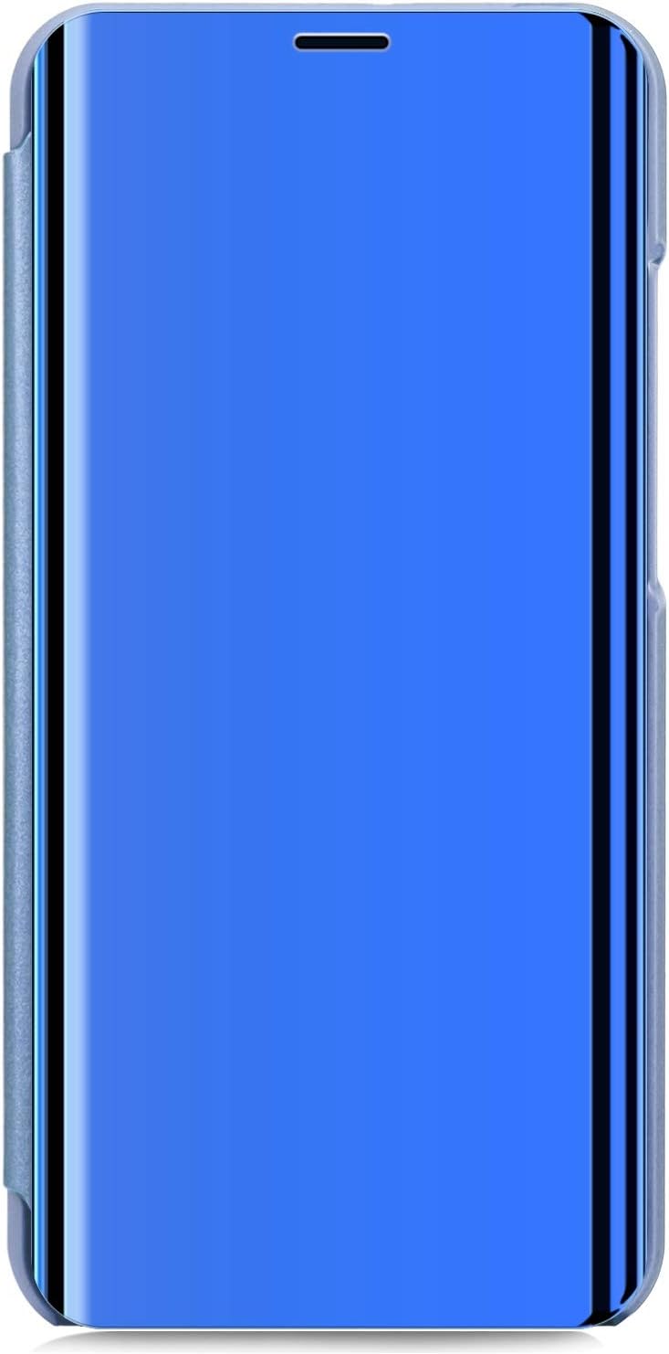 Qjuegad Compatible with Huawei Honor View 20 Mirror Makeup Case, Luxury Plating Mirror Function Flip Leather Case, Shockproof Magnetic Phone Case Smart View PU Leather Cover Case with Stand, Blue