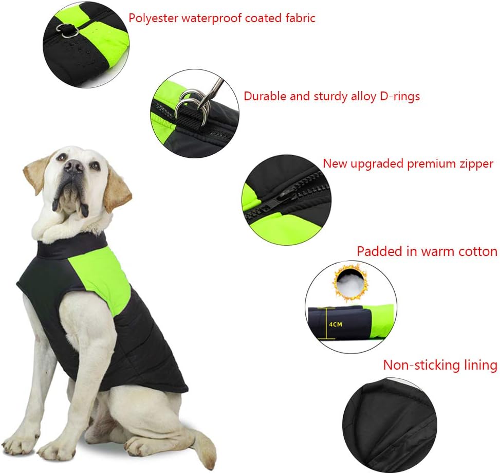 FEimaX Dog Coat Waterproof Winter Warm Jacket Puppy Vest Outdoor Pet Windproof Apparel Dog Clothes for Cold Weather, Soft Padded Harness with D-ring for Small Medium Large Dogs - Image 4