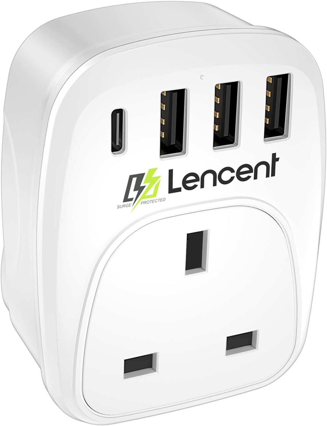 LENCENT USB Plug Charger UK with 1 Type C and 3 USB Ports, 1 Way Socket Extension, 5in1 USB