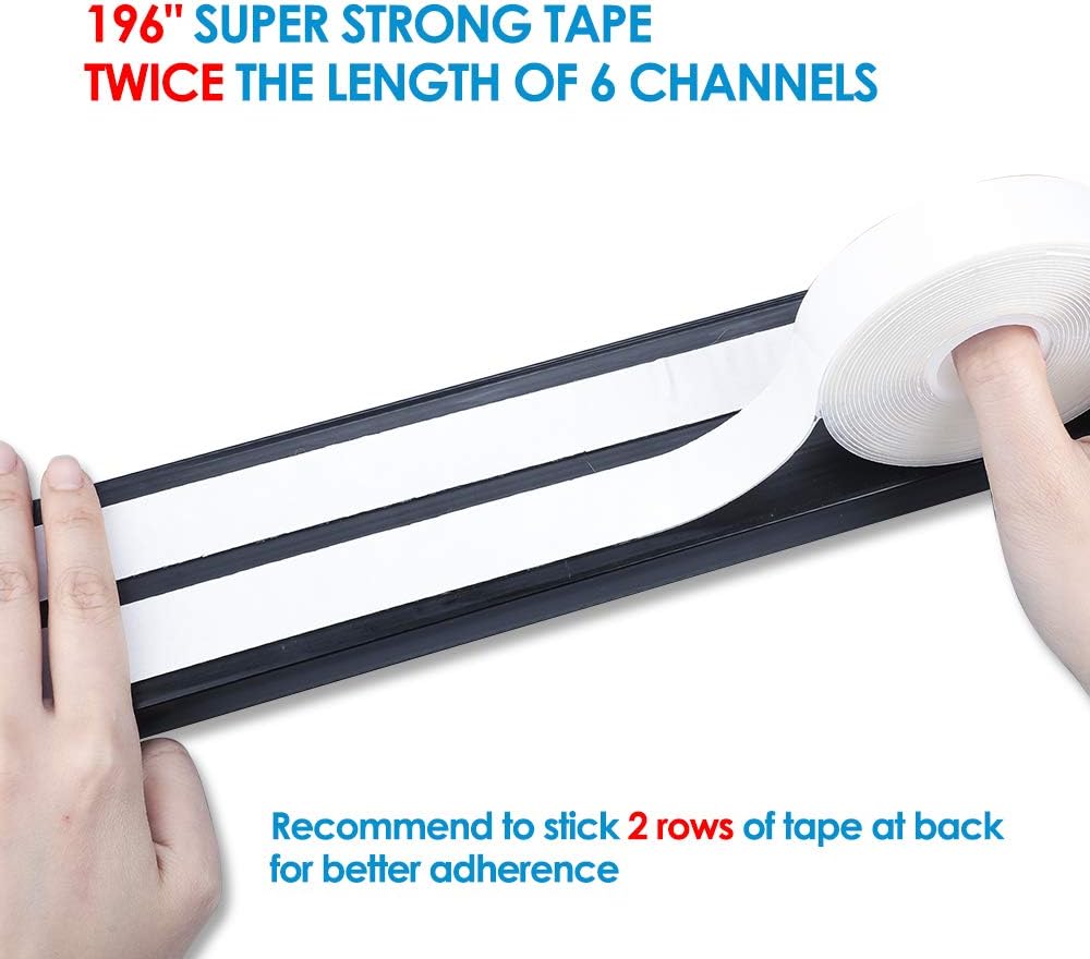 Updated 94" J Channel Cable Raceway - Desk Cord Organizer - Computer Cable Management Under Desk with 196" Mounting Tape - 6 Count Desk Cable Tray for Office, Home, JCCR-05 (15.7" Each, Black): Electronics