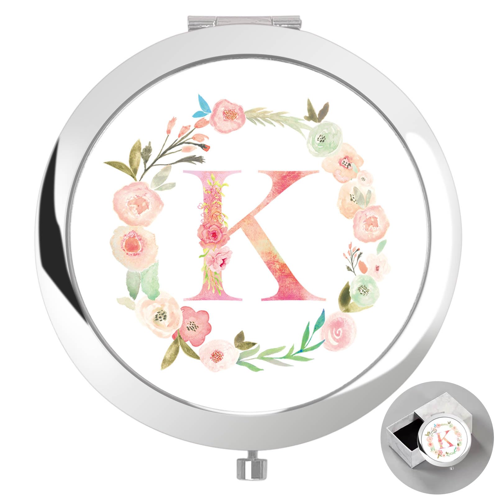 Photo 1 of "F" boutikpro Personalized Gift Initial Compact Mirror w Box for Women Sister Daughter Mom Wife, Floral Monogram Alphabet Silver Small Mirror Ideal Gift on Birthday, Christmas, Graduation ("F" , Silver)