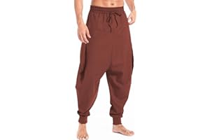 AITFINEISM Men's Drawstring Aladdin Hippie Harem Pants Loose Drop Crotch Trousers