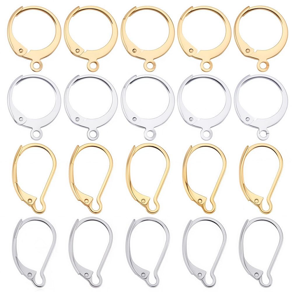 SUNNYCLUE 1 Box 80Pcs Leverback Earring Findings Huggie Hoop Earring Findings Lever Back Earring Hooks Lever Back Earring Hook Earwires for Jewellery Making Accessories DIY Dangle Earrings Supplies
