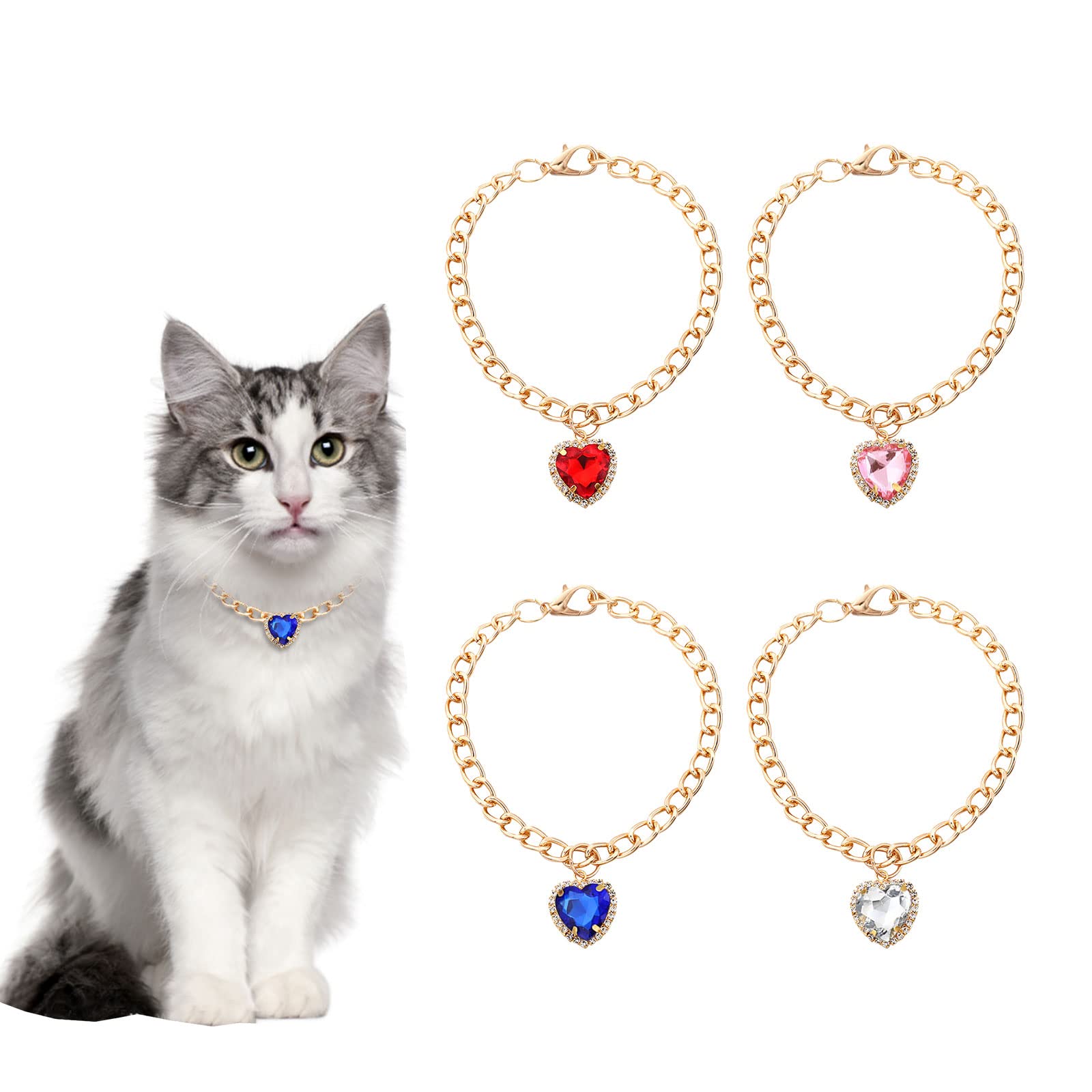 HACRAHO Dog Necklace Collar, 4 PCS Adjustable Dog Chain Necklace with Removable Rhinestones Pendant Gold Fashion Pet Chain Collar for Cats Dogs Puppy