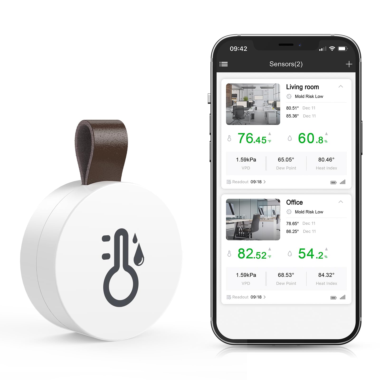 Brifit Wireless Thermometer Hygrometer, Bluetooth 5.0 Room Temperature Humidity Sensor with APP Alert, Temp Humidity Monitor with Trend Recording and Data Export, for House, Garage, Greenhouse, Cellar