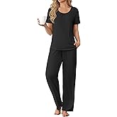 Ekouaer Womens Pajama Sets Viscose from bamboo Lounge Set Soft Pajamas for Women Set Short Sleeve and Long Pants Sleepwear