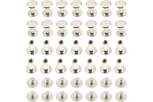 CEEYSEE 100PCS(50Set) Silvery Chicago Screws Assorted Kit M5 x 12mm Nail Rivet Chicago Button for DIY Leather Decoration Bookbinding Round Flat Head Stud Screw (M5 x 12mm)