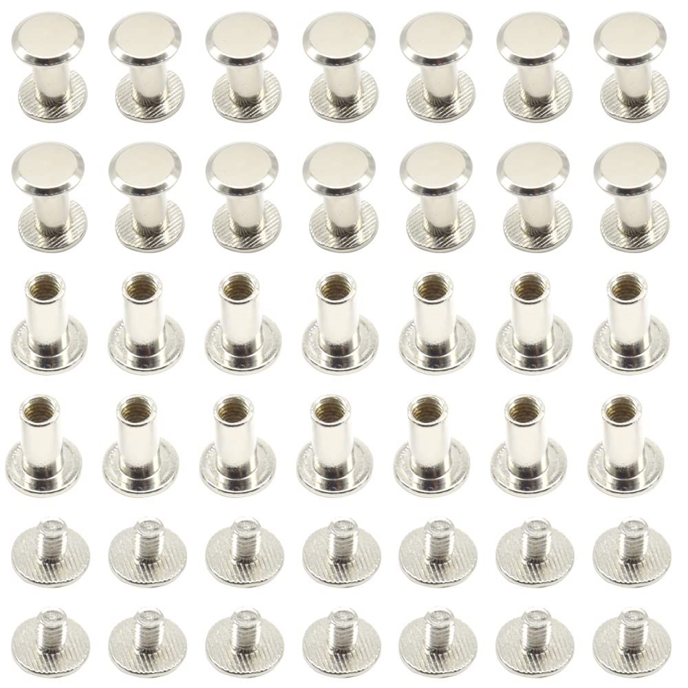 CEEYSEE 100PCS(50Set) Silvery Chicago Screws Assorted Kit M5 x 12mm Nail Rivet Chicago Button for DIY Leather Decoration Bookbinding Round Flat Head Stud Screw (M5 x 12mm)