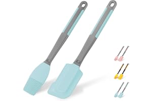 TUYOTUE Silicone Basting Brush & Spatula - Extra Long, Heat Resistant, for Baking, Scraping, Mixing, BBQ, Grill, Kitchen, Cooking, Spread Oil, Butter, Sauce (Blue Brush & Spatula)