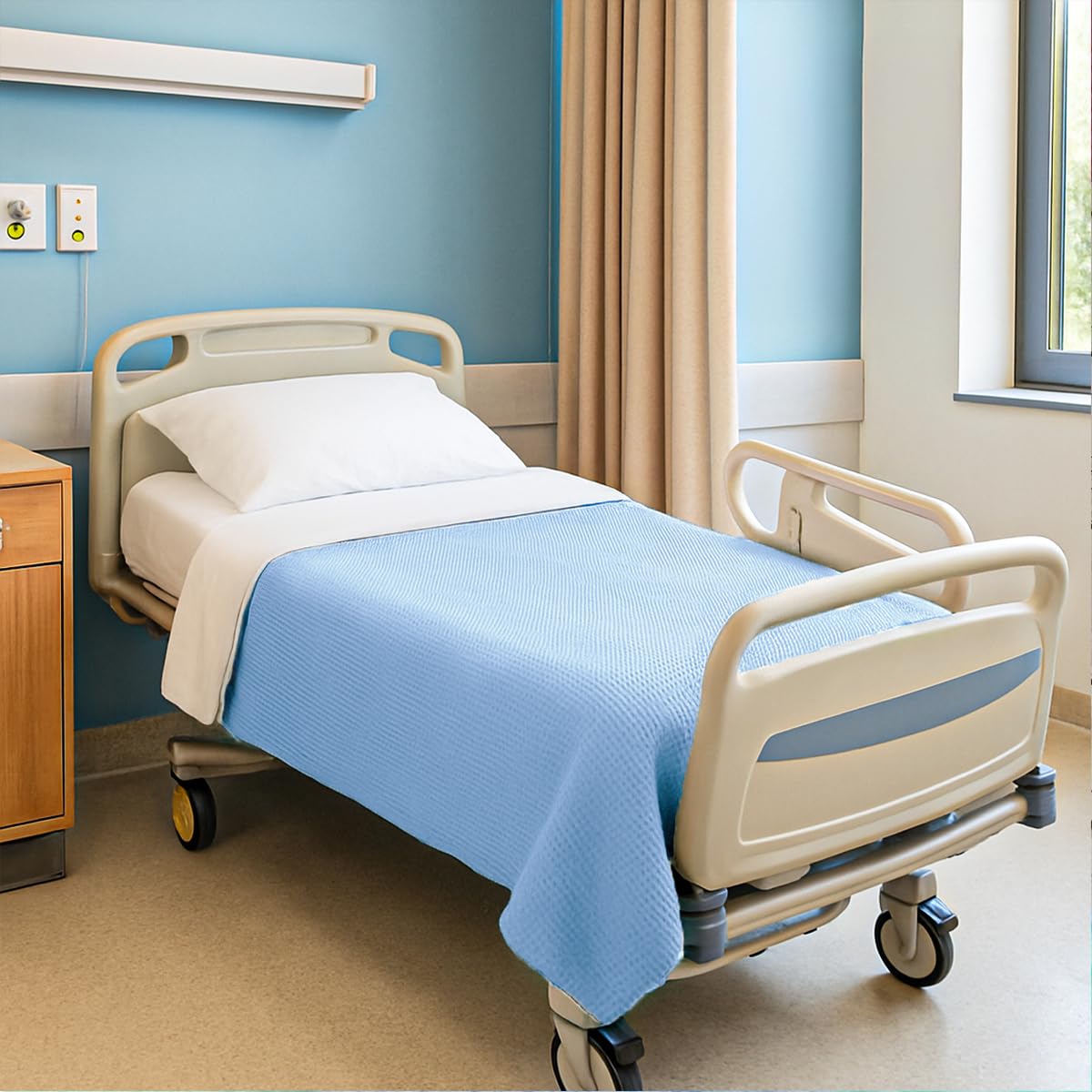 Interweave Healthcare Blue Hospital Thermal Throw Blanket, No Fluff Transfer, Flame Retardant & Comfortable, Lightweight Yet Warm