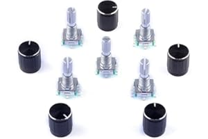 Cylewet 5Pcs 360 Degree Rotary Encoder Code Switch Digital Potentiometer with Push Button 5 Pins and Knob Cap for Arduino (Pack of 5) CYT1100